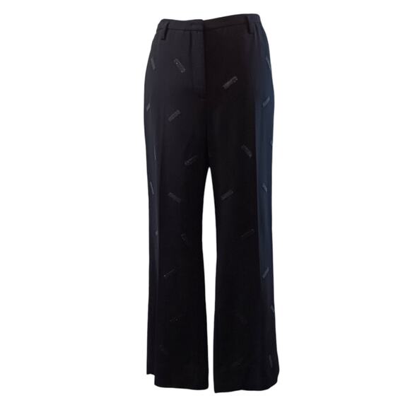 AKRIS Wide Leg Double Face Wool Pants 12 Ankle 33x26 Embellished Dressy Career - Picture 3 of 14